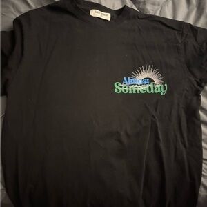 Black Graphic Tee with 'Almost Someday' Design